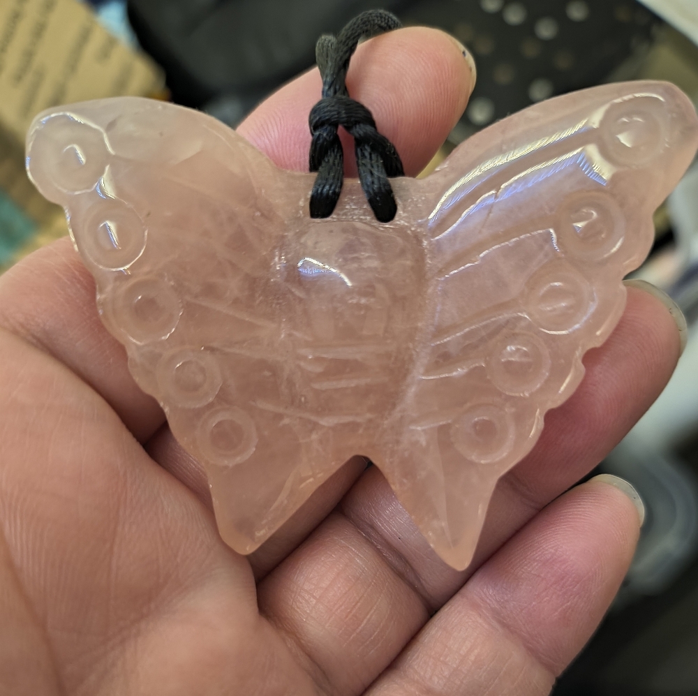 Solid Rose Quartz Butterfly Gem Stone With Cord